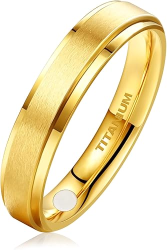 JEROOT Anillo magnético de titanio negro de 0.315 pulgadas para hombres, anillo magnético de titanio puro de plata de 0.197 in para mujer, anillo