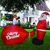 GOOSH 8 Foot Inflatable Santa Christmas Inflatable Santa Claus Holding a Gift Present LED Lights Indoor Outdoor Yard Lawn Decoration - Cute Fun Xmas Holiday Blow Up Party Display
