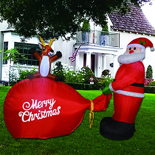 GOOSH 8 Foot Inflatable Santa Christmas Inflatable Santa Claus Holding a Gift Present LED Lights Indoor Outdoor Yard Lawn Decoration...