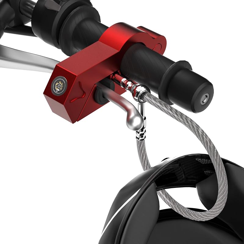 Oasser Motorcycle Lock, Handlebar and Helmet Lock Combo Red