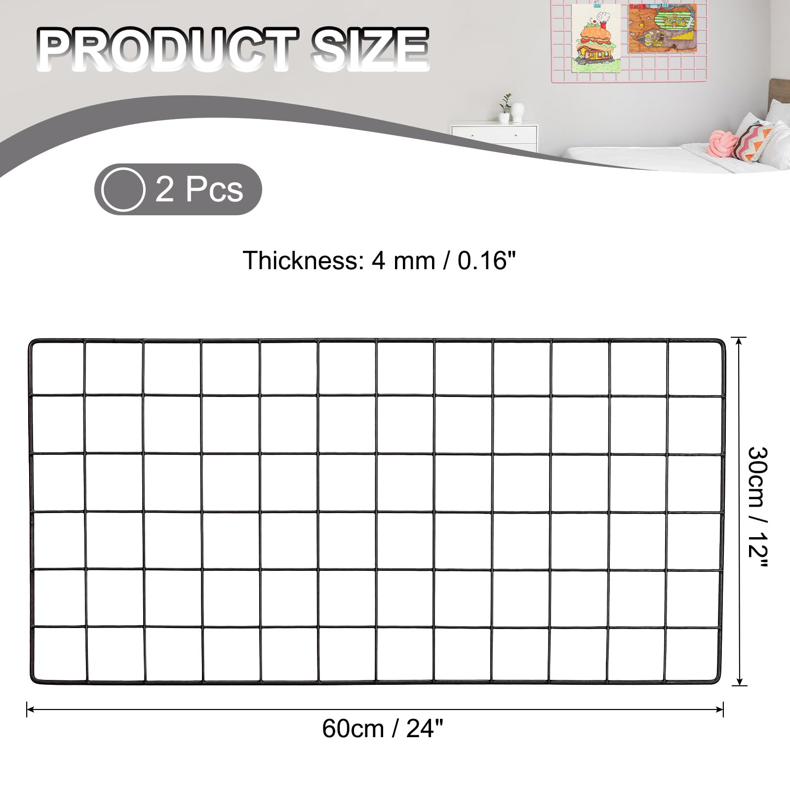PATIKIL 60x30cm Wire Grid Panel, 2 Pack Board Photo Pictures Memo Display Grid Panels Hanging Organizer Wall Decorative Panel for Home Office Wedding, Black - Image 2