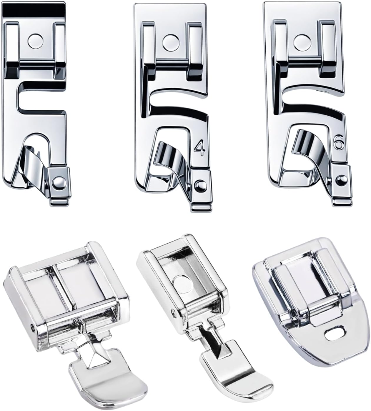 Hem and Zipper Foot Kit 6Pcs - Narrow Rolled Hem Foot 3mm, 4mm, 6mm and Wide, Narrow, Invisible Zipper Foot Sewing Machine Presser Foot for All Low Shank Snap on Singer, Brother, Babylock, Janome Use