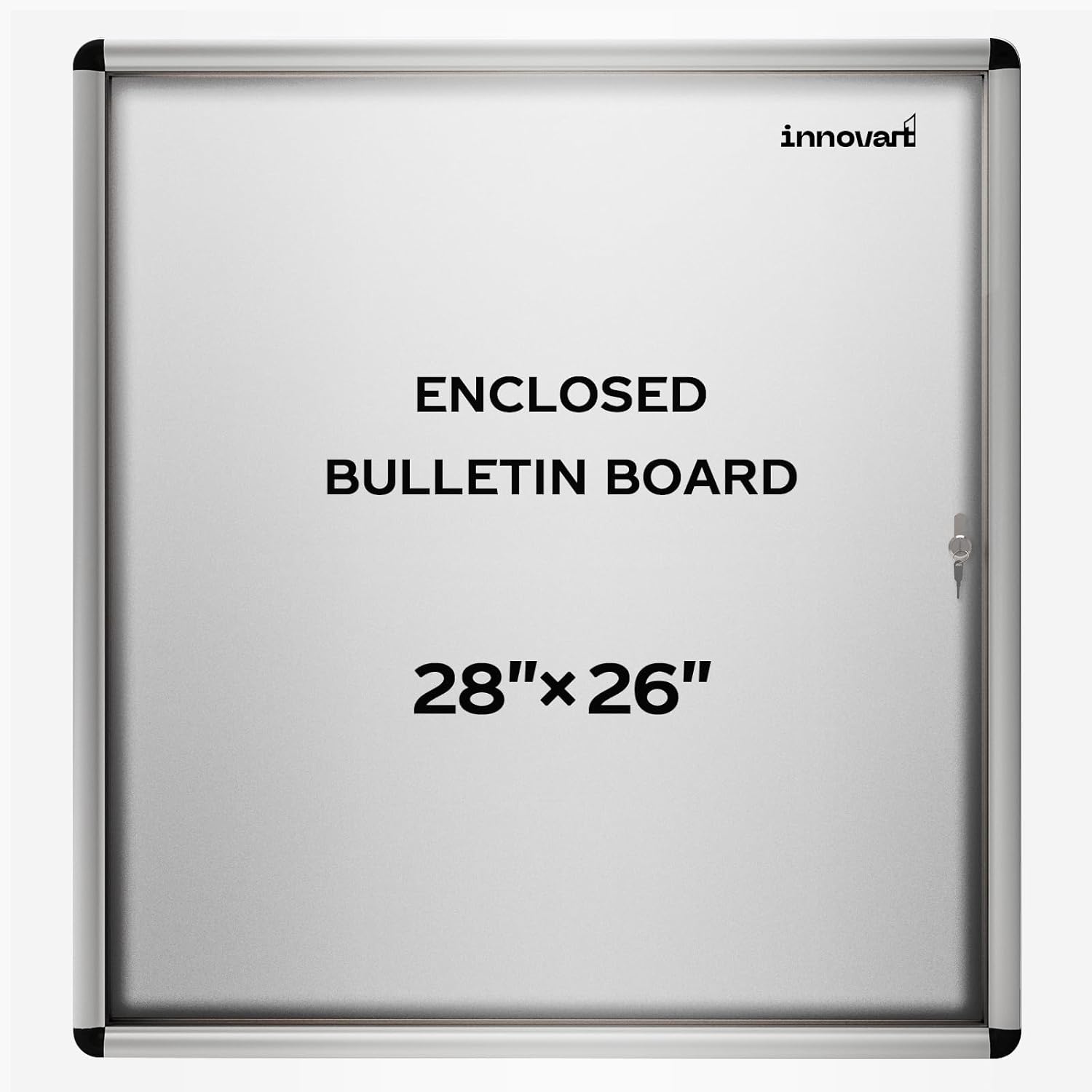 INNOVART Enclosed Bulletin Board 28”x26”, Weatherproof Dry Erase Board w/Aluminum Frame, Outdoor Enclosed Whiteboard Wall Display Case w/Swing-Open Door, Information Cabinet for School, Office 28"x26" Silver Frame Whiteboard Surface