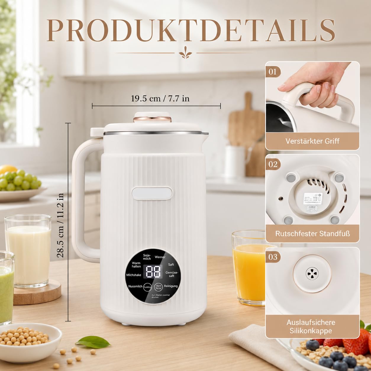 MylkBar Deine 8-in-1 Pflanzenmilch-Maschine Mit Selbstreinigung, 1200 ml Milchbereiter Für Hafermilch, Sojamilch, Nussmilch, Smoothies, Säfte Und Porridge (Grün)