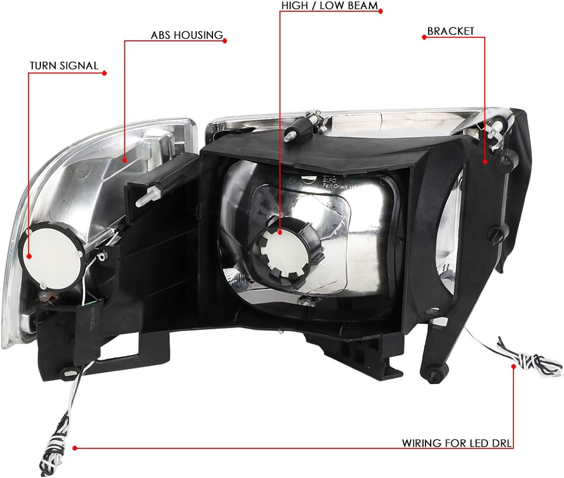 DNA Motoring HL-LB2-DR944-CH-CL1 Chrome Headlights With Pair LED Day Running Lights Replacement Compatible with 94-01 Dodge Ram 1500
