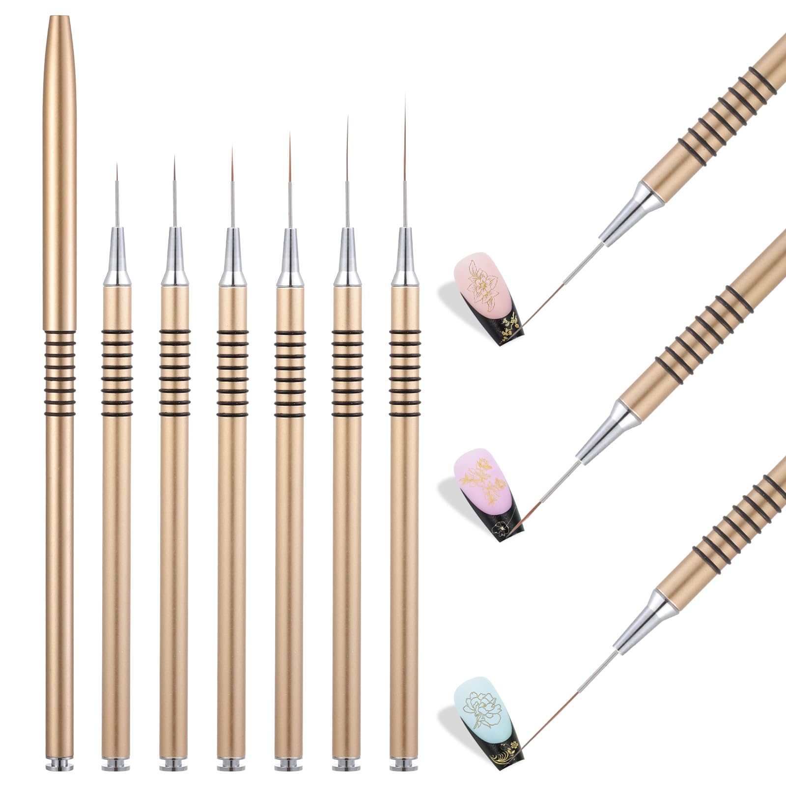 6Pcs Nail Art Liner Brushes Set, Fine Drawing Painting Details Design Striping Brush With Gel Polish Acrylic Handle Gifts Manicure Tools DIY Sizes 5/7