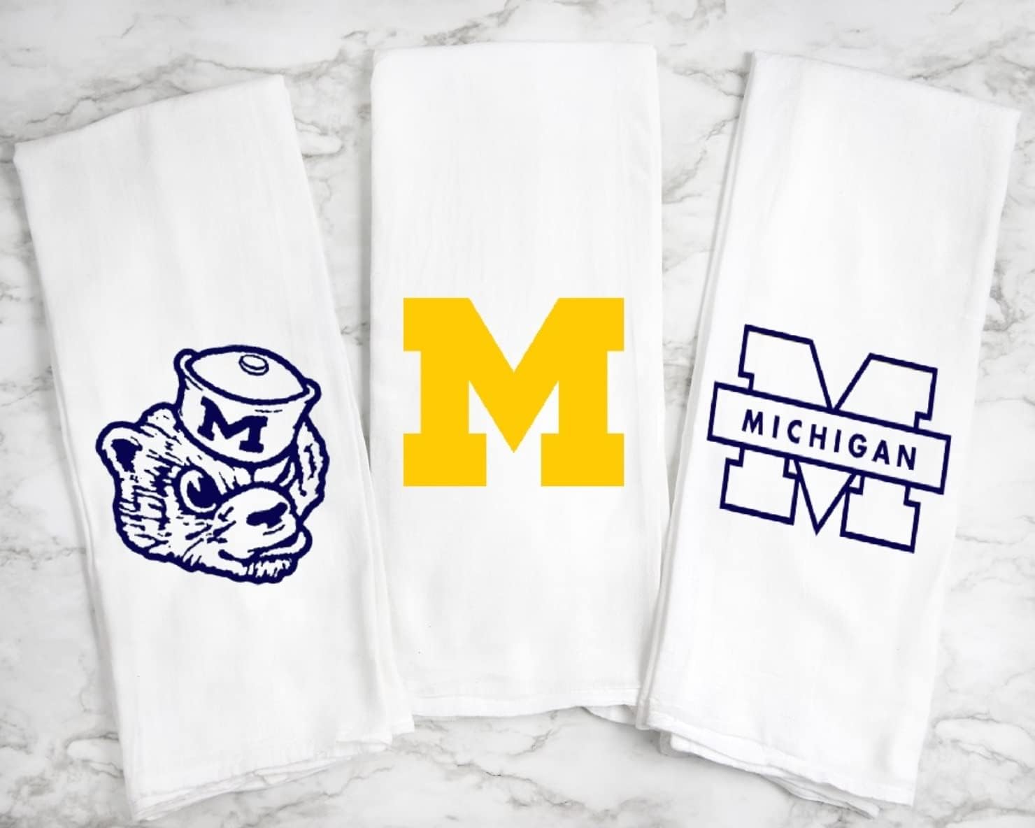 Flour Sack Michigan 3 Piece Tea Towel Set 27" x 27" Trifolded 100% Cotton Highly Absorbent Kitchen Dish Towel