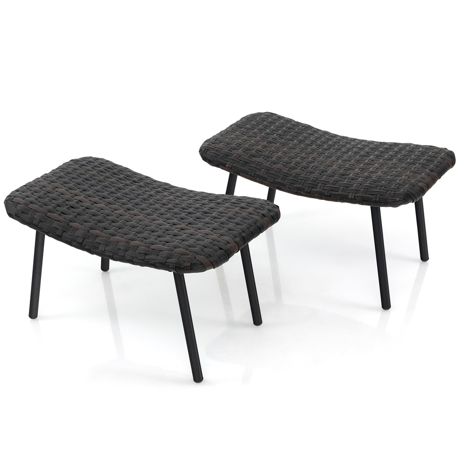 LIFEZEAL Lot 2 Tabourets de Jardin en Rotin PE, Repose Pied pour Salon de Terrasse, Pouf Rembourré en Mousse à Séchage Rapide, Cadre en Métal, Charge 150 kg, Ottomane Extérieur 69x41x38 cm