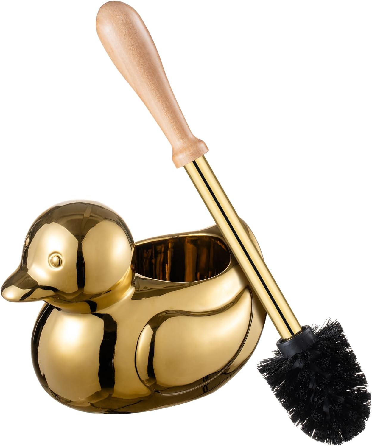 Duck Toilet Brush and Holder Set – Ceramic Bathroom Toilet Scrubber Brush Organizer with Wooden & Stainless SteelHandle, Gold Toilet Brush & Cute Duck Design for Bath Decor Storage Duck Toilet Brush and Holder Set – Ceramic Bathroom Toilet Scrubber Brush Organizer with Wooden & Stainless SteelHandle, Gold Toilet Brush & Cute Duck Design for Bath Decor Storage