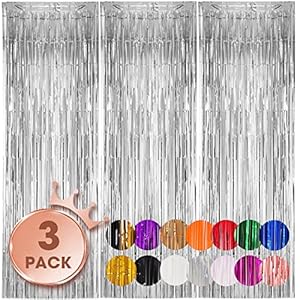 3 Pack 3.3×8.2 Feet Silver Foil Fringe Backdrop Curtains, Tinsel Streamers Birthday Party Decorations, Fringe Backdrop for 2025 New Years Eve, Graduation, Baby Shower, Gender Reveal