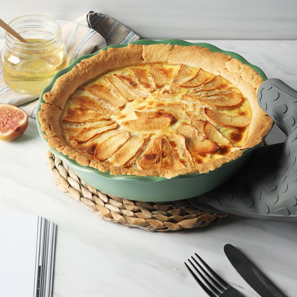 SWEEJAR Keramik Kuchenform zum Backen, 10 Zoll Runde Backform für Abendessen, Antihaft-Tortenplatte mit weichem Wellenrand für Apfelkuchen, Kürbiskuchen, Topfkuchen (Grün)