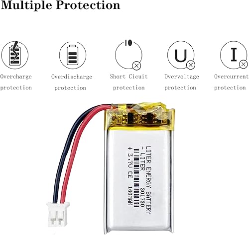 Miniatura 4 de Liter 3.7V 160mAh 301730 Lipo Batería recargable de iones de polímero de litio con conector JST 0.079 in