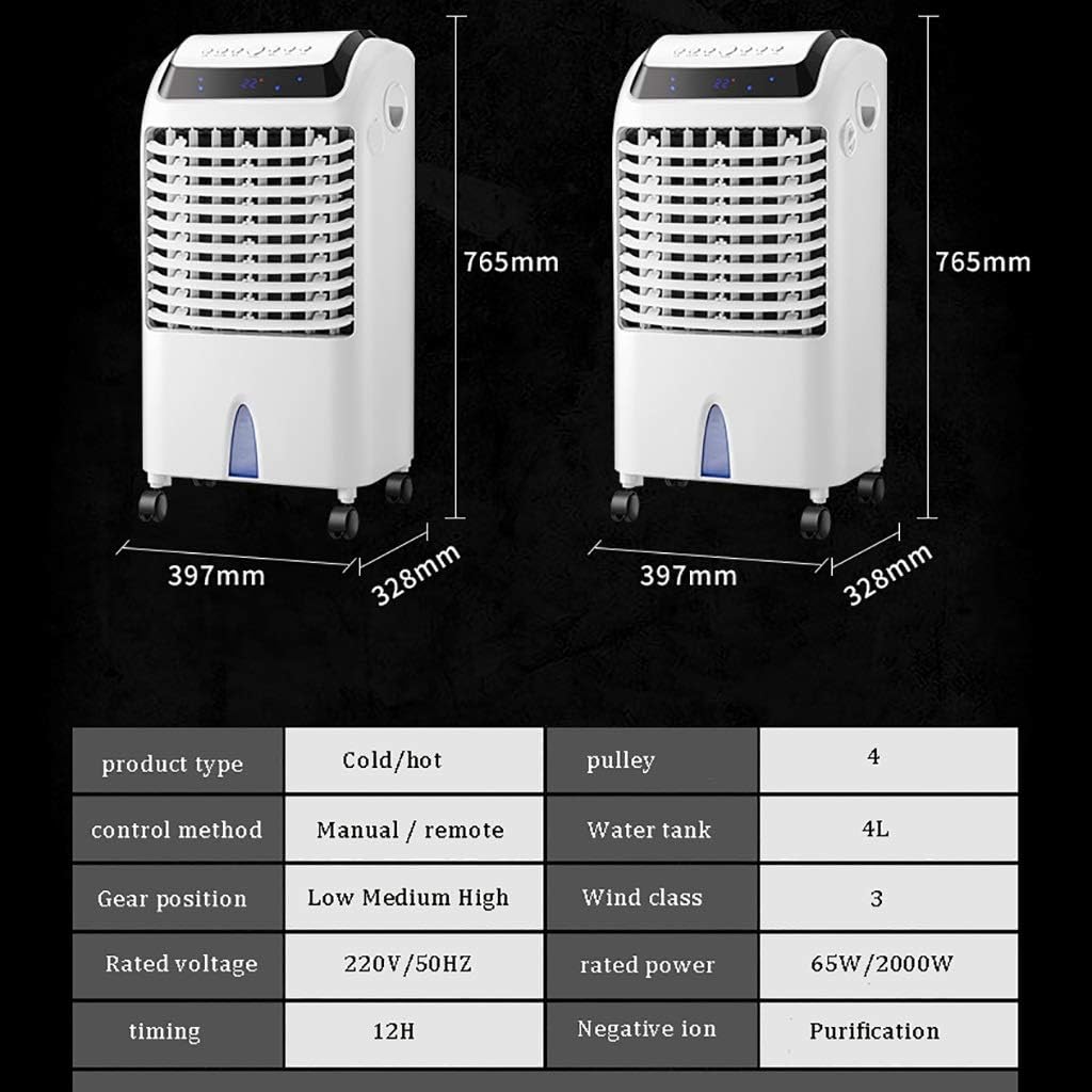 Household Mobile Portable Air Cooler Cold Hot Air Conditioner 3 Wind Speed 3 Wind Class Code Timing 5L Water Tank Visible Screen 4 in 1 Cooling Fan White