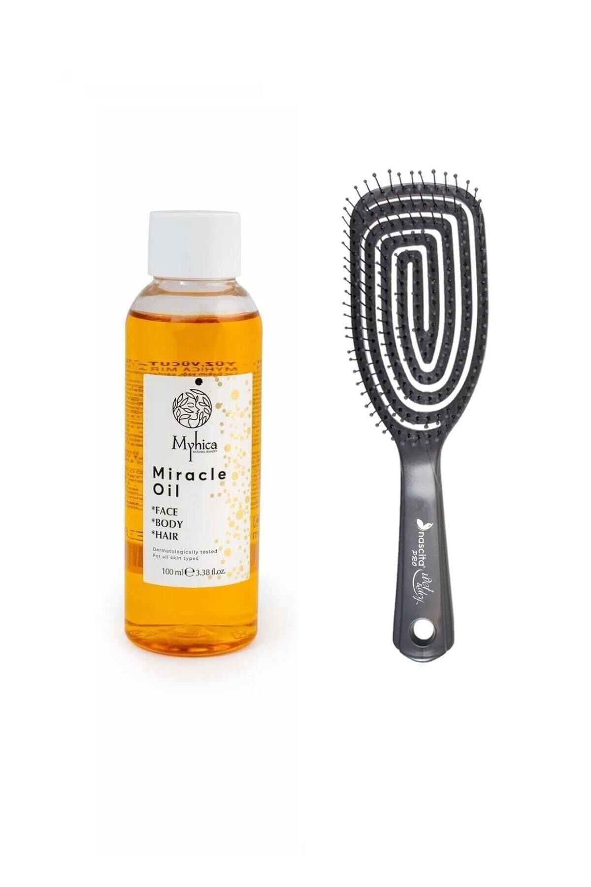 Myhica Nemlendirici Yüz, Vücut Ve Saç Bakım Yağı - 100 Ml Pembe Pro Üç Boyutlu Oval Saç Fırçası 02
