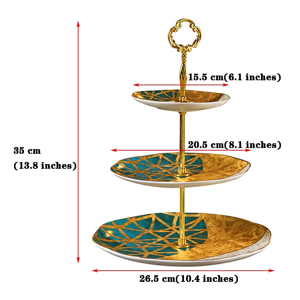 Alzata per Dolci 3 Piani,Alzata per Torta in Ceramica A Forma di Fiore retrò Europea, Cremagliera della Caramella del Dessert della Linea Geometrica Creativa, Decorazione del Desktop