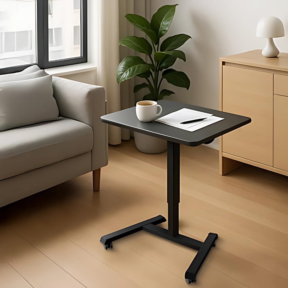 Stehpult Höhenverstellbar Tisch mit 4 Rollen, Steh-Sitz Schreibtisch | Mobiler Laptoptisch für Couch, Überbett-Tisch, Büro & Zuhause, Belastbar bis 14 kg, Schwarz, 65×45 cm