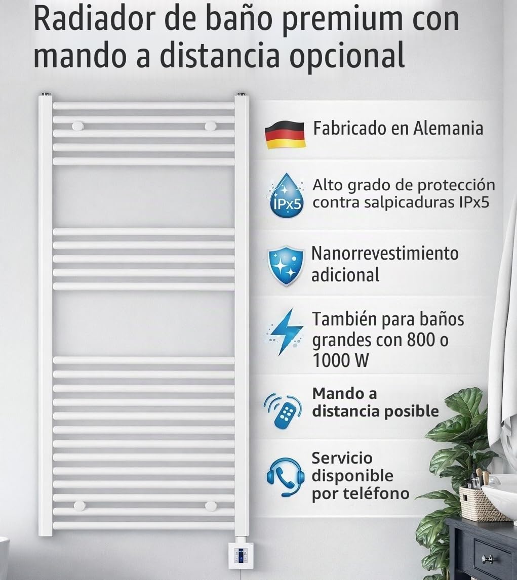 Radiador Toallero Eléctrico "Green " 1175h X 500b, con 4 Timer, Eléctrico Radiador Toallero Blanco Recto, Radiador Toallero Eléctrico, Radiador Toallero Eléctrico, Secador de Toalla