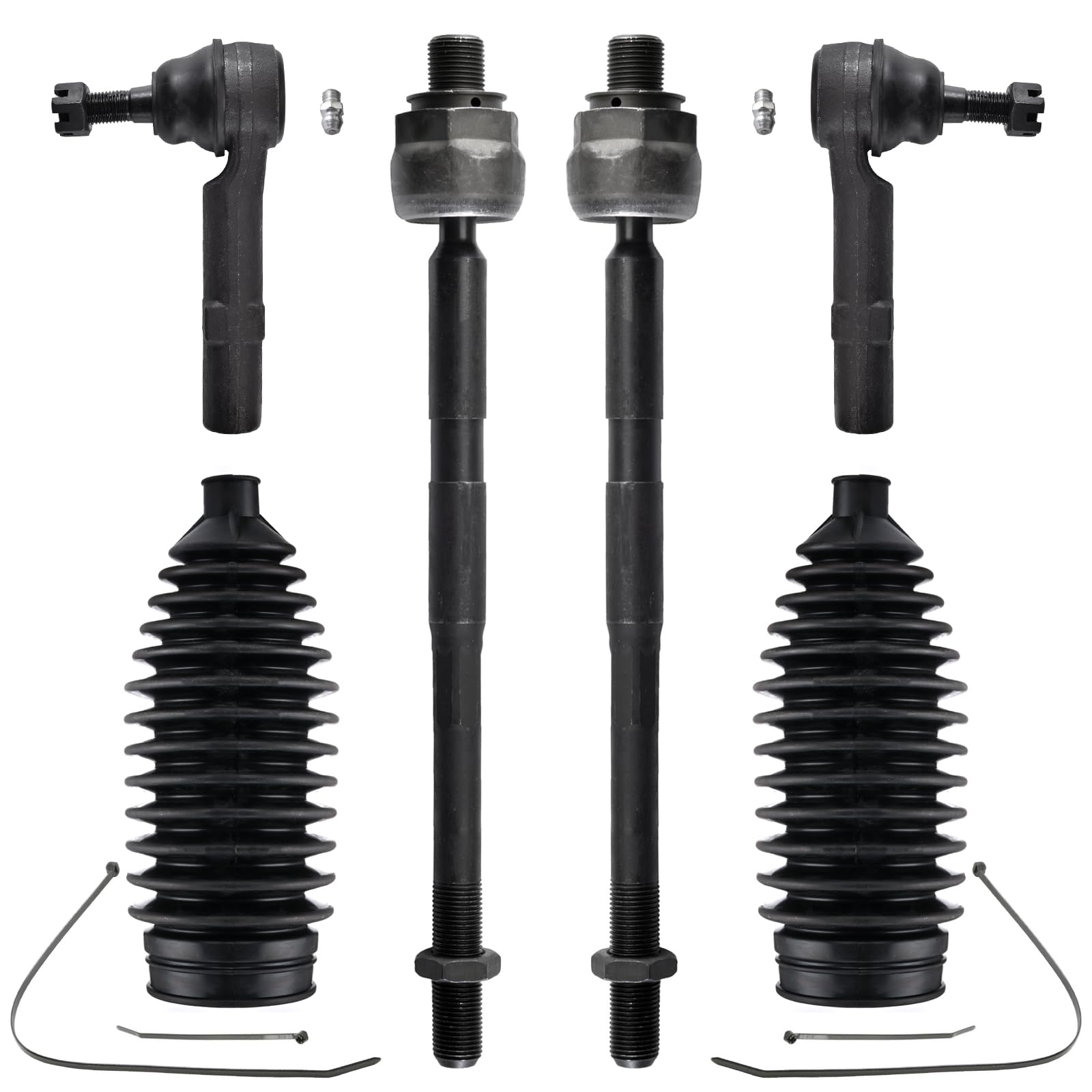 ASTARPRO - 6pc Front Tie Rod Ends 4 Inner & Outer Tie Rod Ends 2 Boots Kit Replacement for Chevy Traverse GMC Acadia Saturn Outlook Buick Enclave