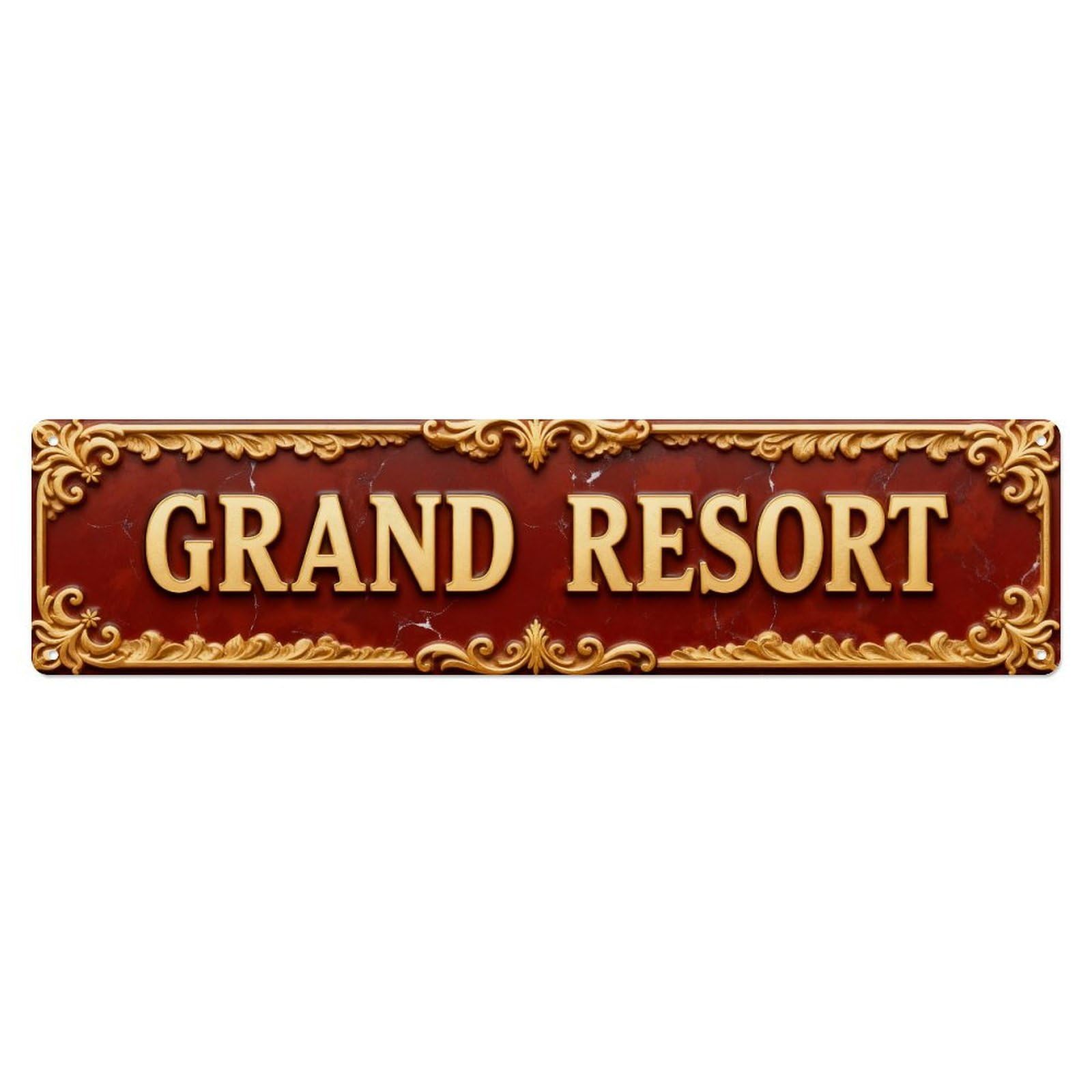 Grand Resort Ornate Gold Metal Tin Sign Plaque