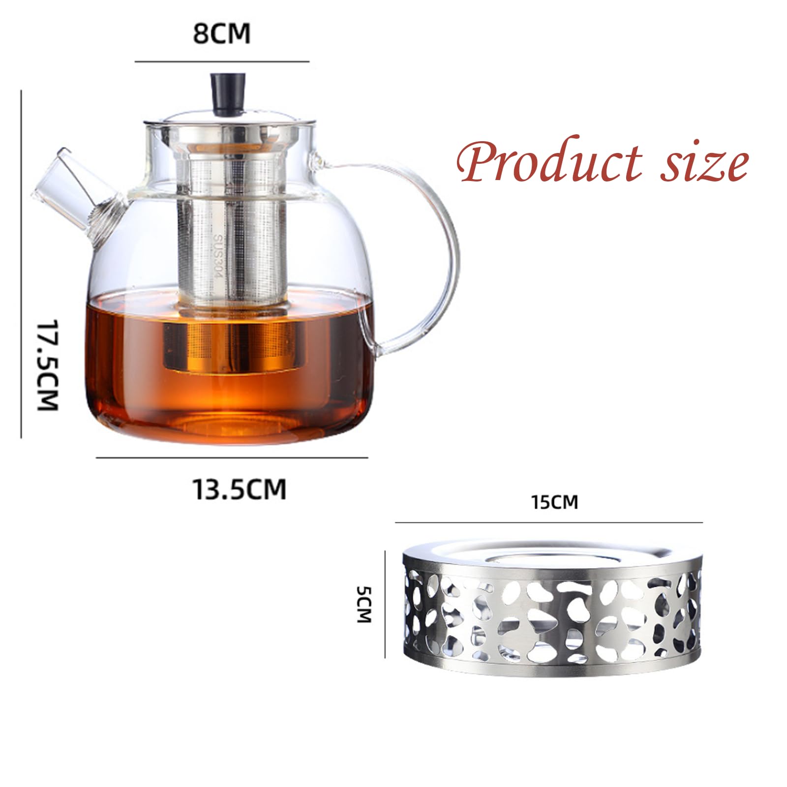 1500ml Vetro Borosilicato Grande teiera, teiera con rimovibile Infusore e Scaldino, mantiene caldo a lungo, lavabile in lavastoviglie