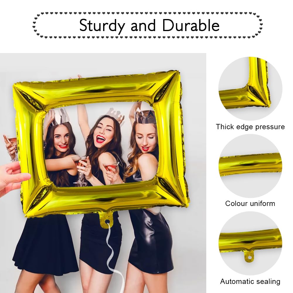 Kit 30 Photo Booth + Cornice Gonfiabile Per Feste - Accessori Selfie Per Compleanni, Matrimoni | Nero E Oro - Foto 7