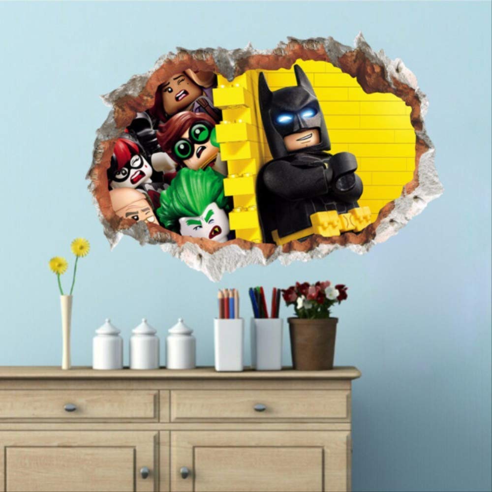 Autocollant mural 3D mur cassé générique Batman Super Man bâtiment