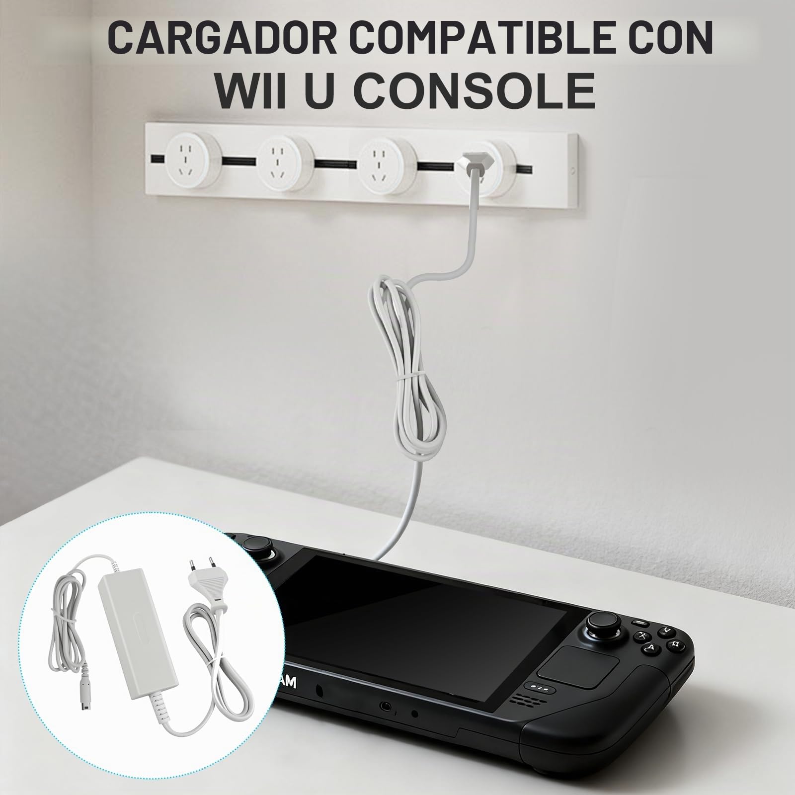 Cargador para Nintendo Wii U Gamepad, Fuente de Alimentación Pared Cargador Cable, Power Adapter para Wii U, AC 100-240V Alimentación Portátil Carga Rápida para U Gamepad