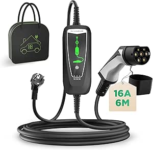 WISSENERGY Type 2 EV oplaadkabel Schuko 2-Pin, 3,68KW eenfasig [10-16A] EV oplader met 10 m oplaadkabel, IP66 waterdicht mobiel laadstation met draagtas voor PHEV EV EV