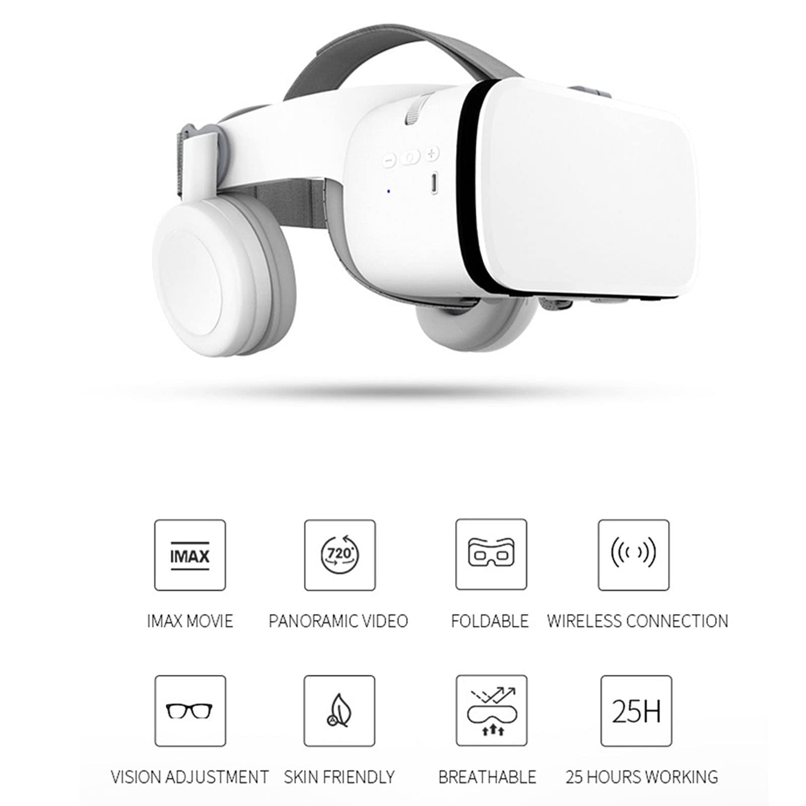 Occhiali per Realtà virtuale 3D, Occhiali per Realtà virtuale universali, Nuovi e Comodi Occhiali 3D VR, Cuffie da Gioco VR, per Adolescenti, Adulti, Ragazzi,White