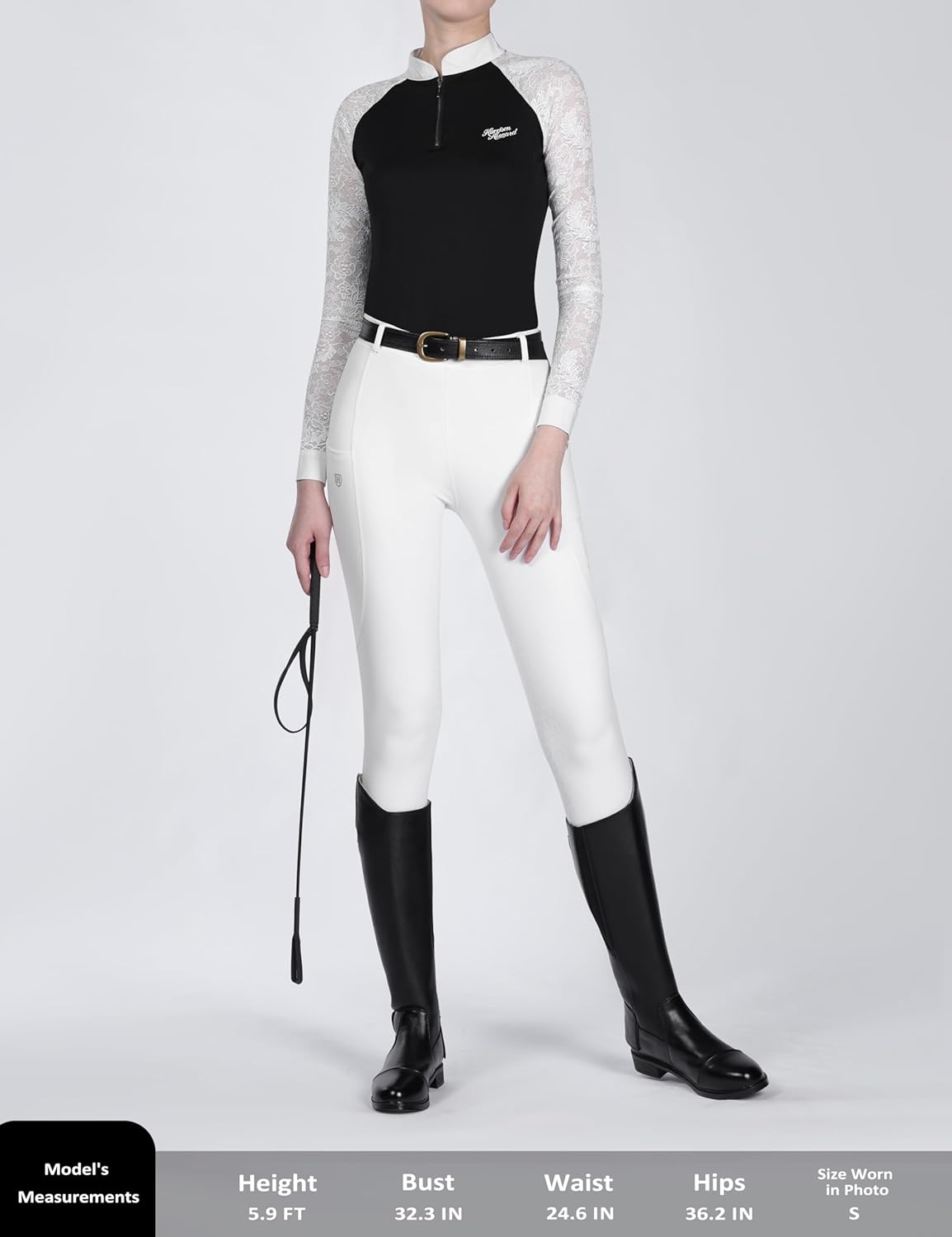 Harrison Howard Women's Slim Fit Long Sleeve Equestrian Show Shirt with Lace Sleeves Elegant Female Lace Top - Image 7