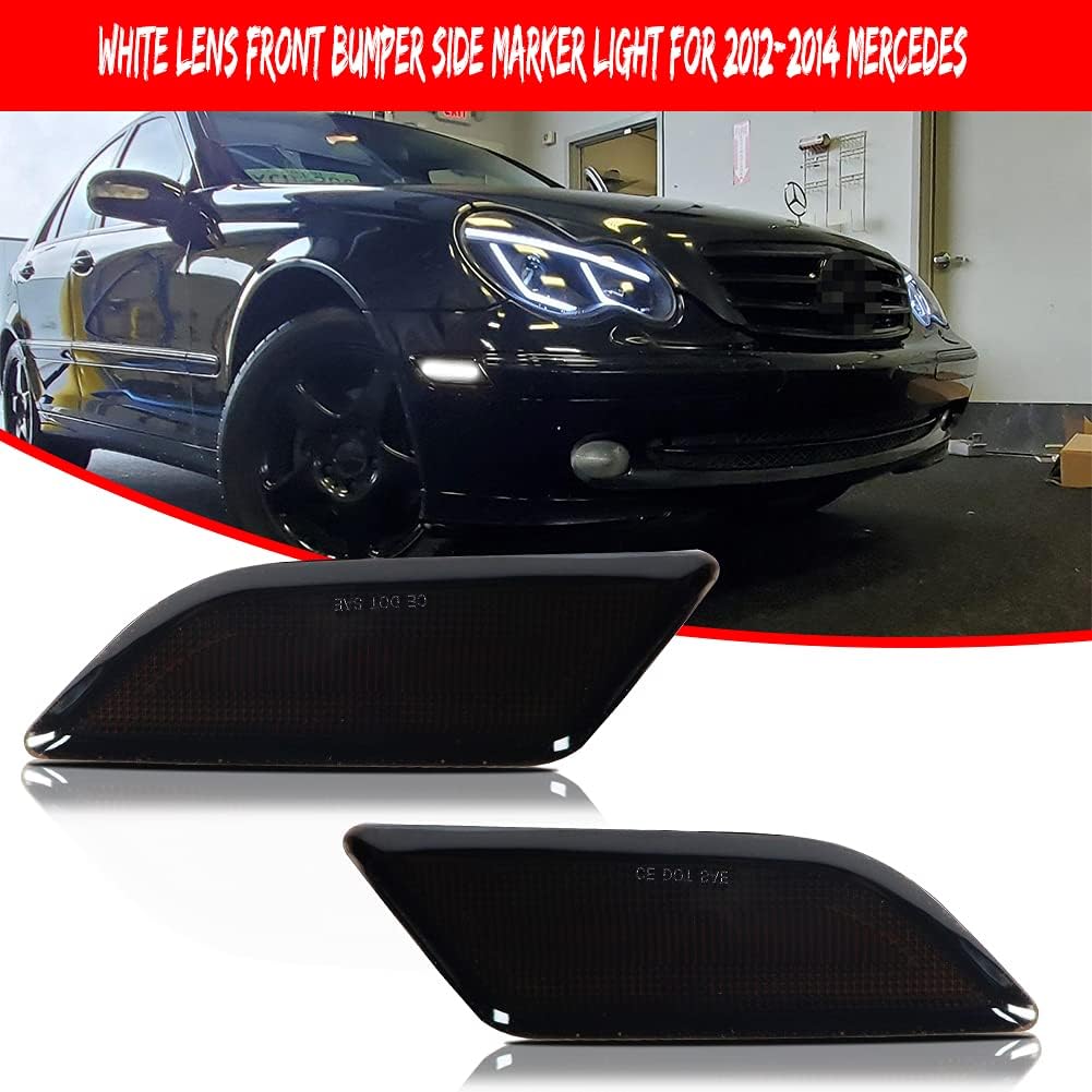 Smoked Lens White LED Front Bumper Side Marker Light for 2012 2013 2014 Mercedes Benz W204 LCI C250 C300 C350 C-Class