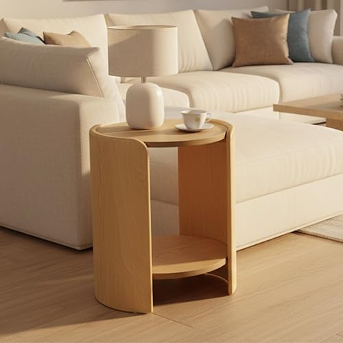 Miniatura 6 de DUOMAY Mesa auxiliar de madera, mesa auxiliar redonda de 15.5 pulgadas de ancho con estante de almacenamiento, mesita de noche moderna de mediados