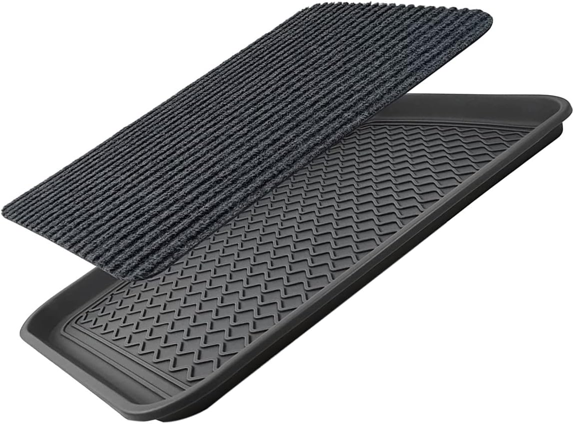 Shoe Tray for Entryway Indoor 23.6 x 15.7inch, Large Boot Tray Mat with Doormat for Indoor and