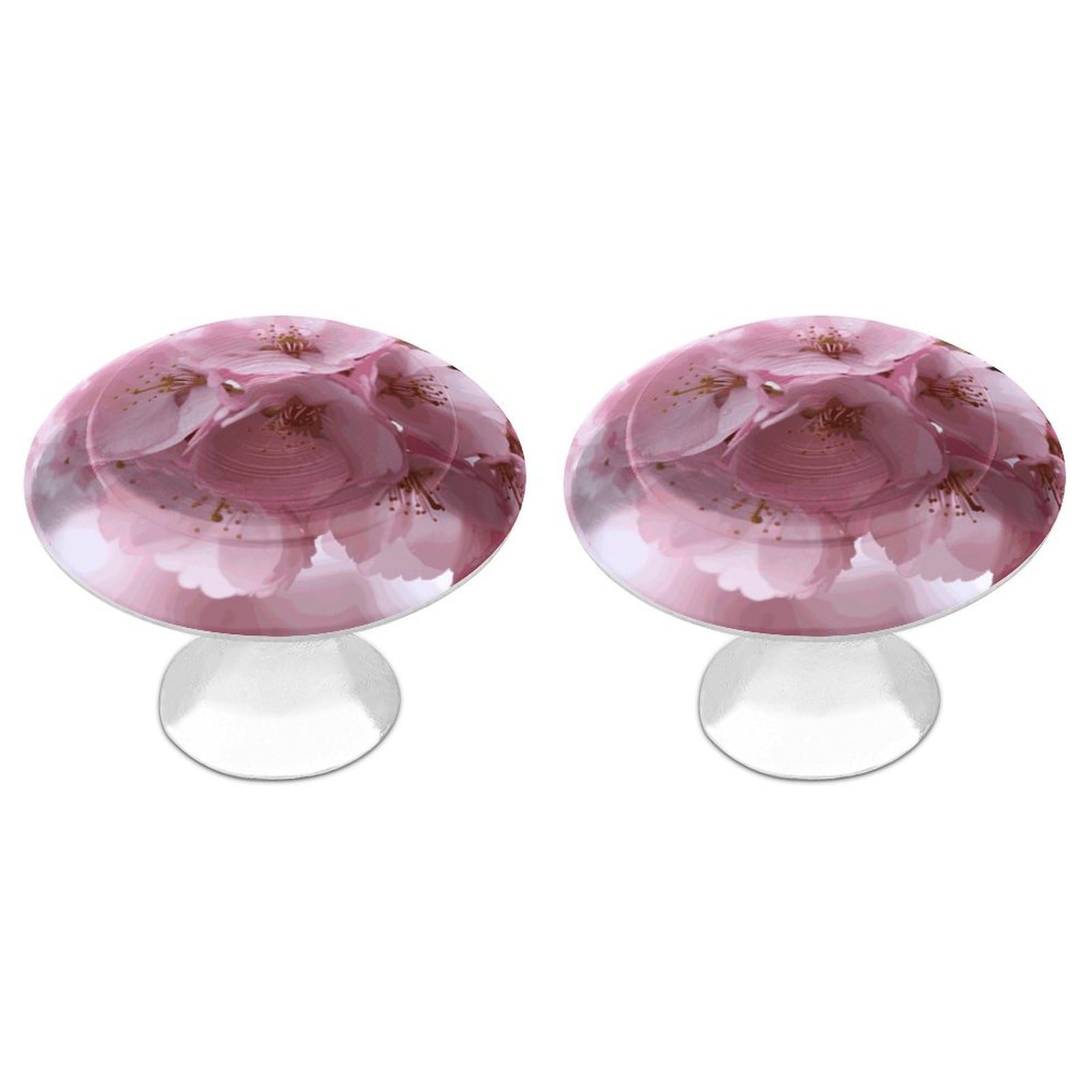 MUSM Pink Cherry Blossoms Cabinet Knobs Aluminum Alloy Drawer Handles Kitchen Drawer Pulls Round Door Knob with Screw Simple Cabinet Hardware for Dresser Furniture Bathroom 2Pack