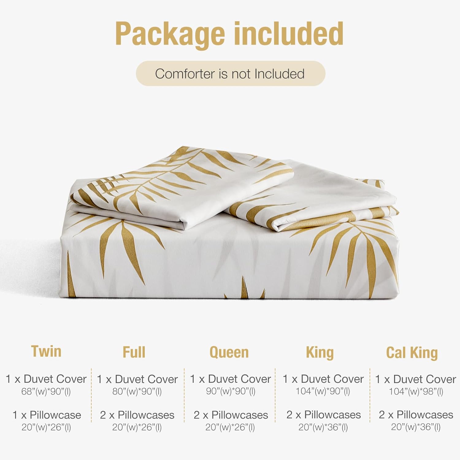 Lekesky Queen Duvet Cover Set, White and Gold Tropical Palm Leaf Pattern Comforter Cover Queen Size, 3 Pieces Soft Microfiber Bedding Sets with Zipper & 2 Pillowcases, Comforter Not Included - Image 8