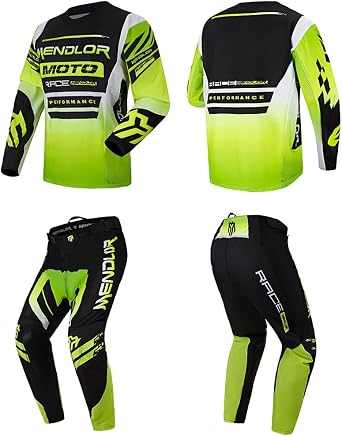 Motocross Jersey Pants Combo Mens Women Dirt Bike Gear Set Suit Racewear Enduro Mx Cycling Offroad Adult Riding Suit Black Green, Jersey L Pants 40