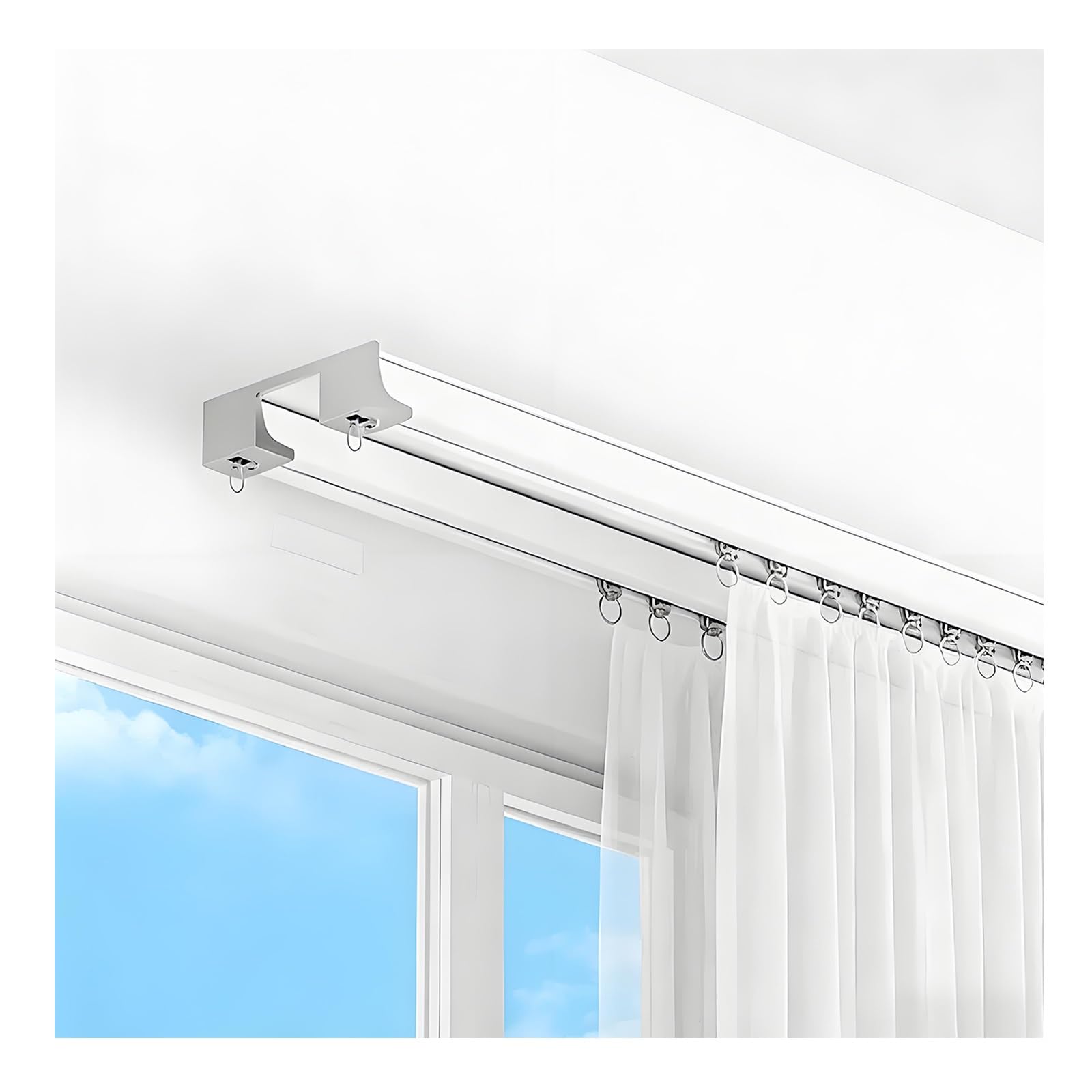 Schwerlast Gardinenschiene 2-Läufig aus Aluminium, Leise Vorhangschiene mit Deckenbefestigung 1 2 3 4 5m Vorhangschienen-Set fur Wohnzimmer Schlafzimmer Krankenhaus(Top Mount,3.8m(12.5ft))