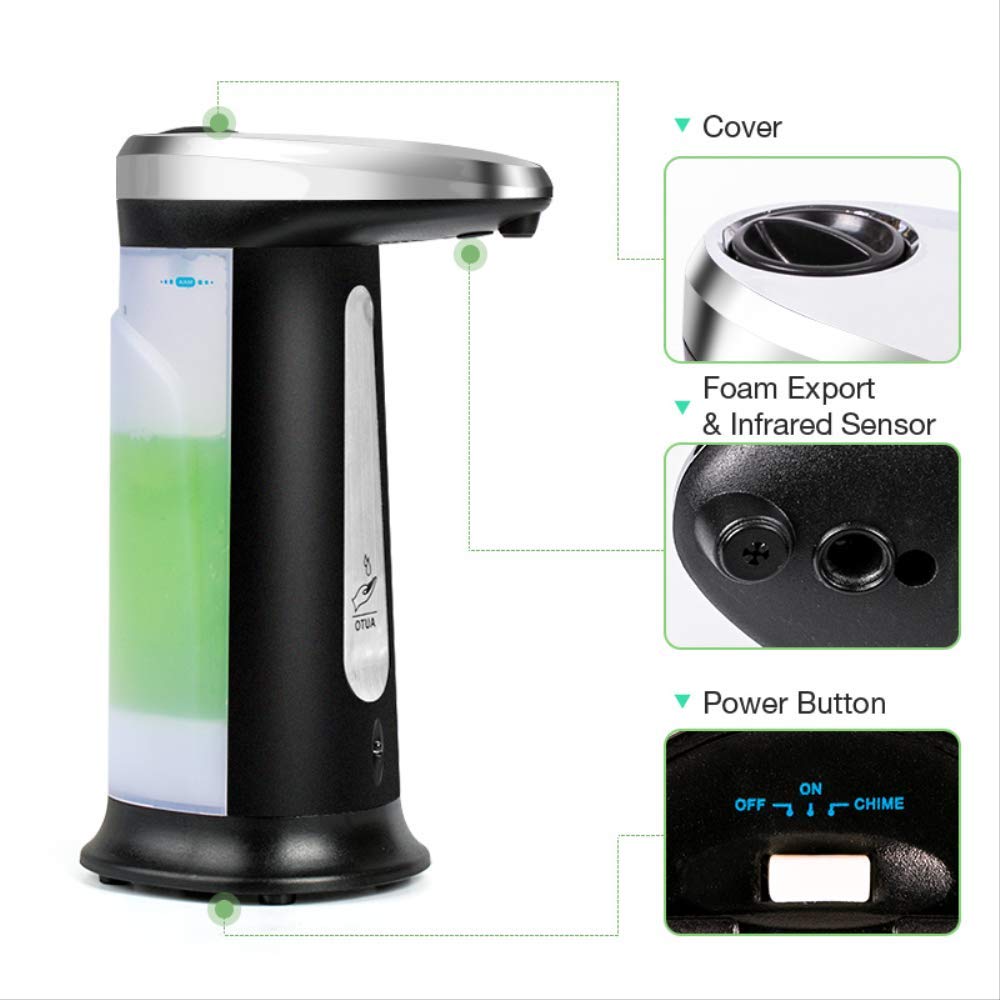 Dispenser di Sapone Liquido Senza Contatto Smart Sensor Pompa di Erogazione Automatica del Sapone A Mani Libere per Bagno Cucina 400 Ml Nero