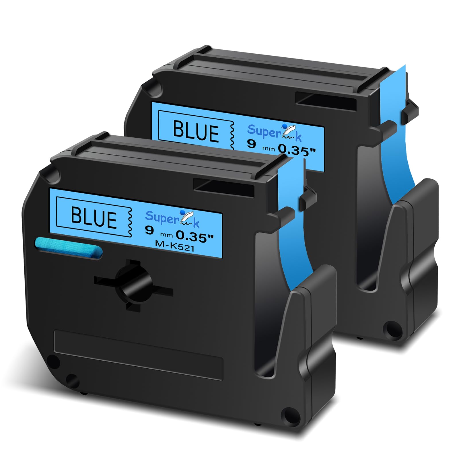 USUPERINK 2 Pack Compatible for Brother P Touch M Tape M-K521 MK521 M521 M-521 9mm 3/8 Inch 0.35'' Blue Label Tape for PT-45M PT-55BM PT-55S PT-65 PT-