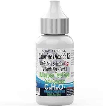 Crystal Clear Lab Chlorine Dioxide - 2 Oz Citric Acid Solution in Distilled Water (2 Bottles)