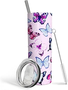 Butterfly Gifts for Women Butterfly Decor,The best birthday gift,20oz with Lid and Straw Insulated Stainless Steel Coffee Travel Mug Water Bottle