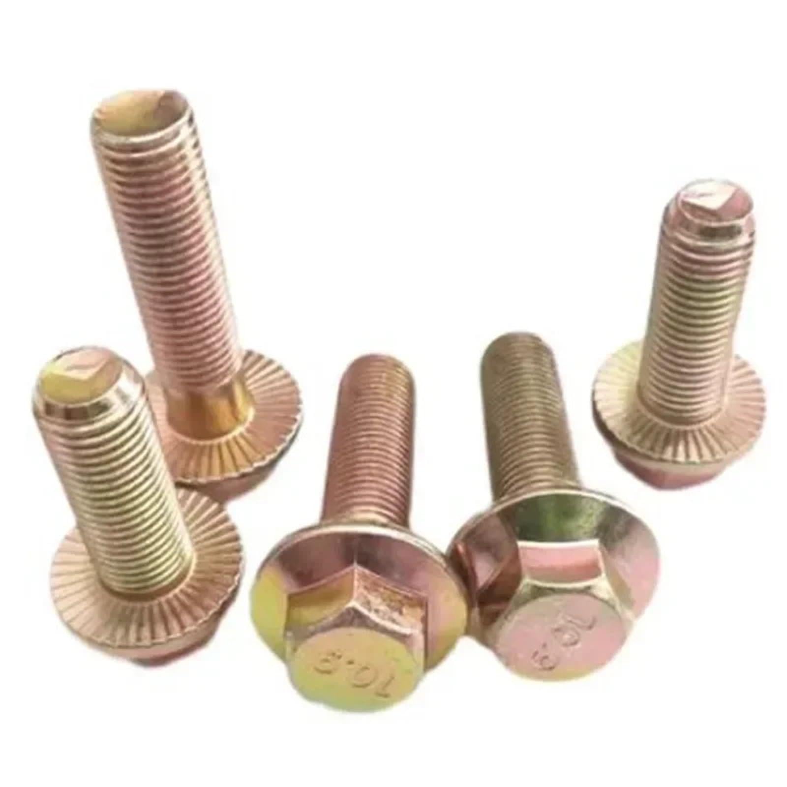 MUHUO Flanged hexagon bolt, 3-20PCS M10x1.25 M12x1. M14X1.5 Steel With Zinc Fine Thread Hex Bolts(65mm,M10X1.25 10PCS)