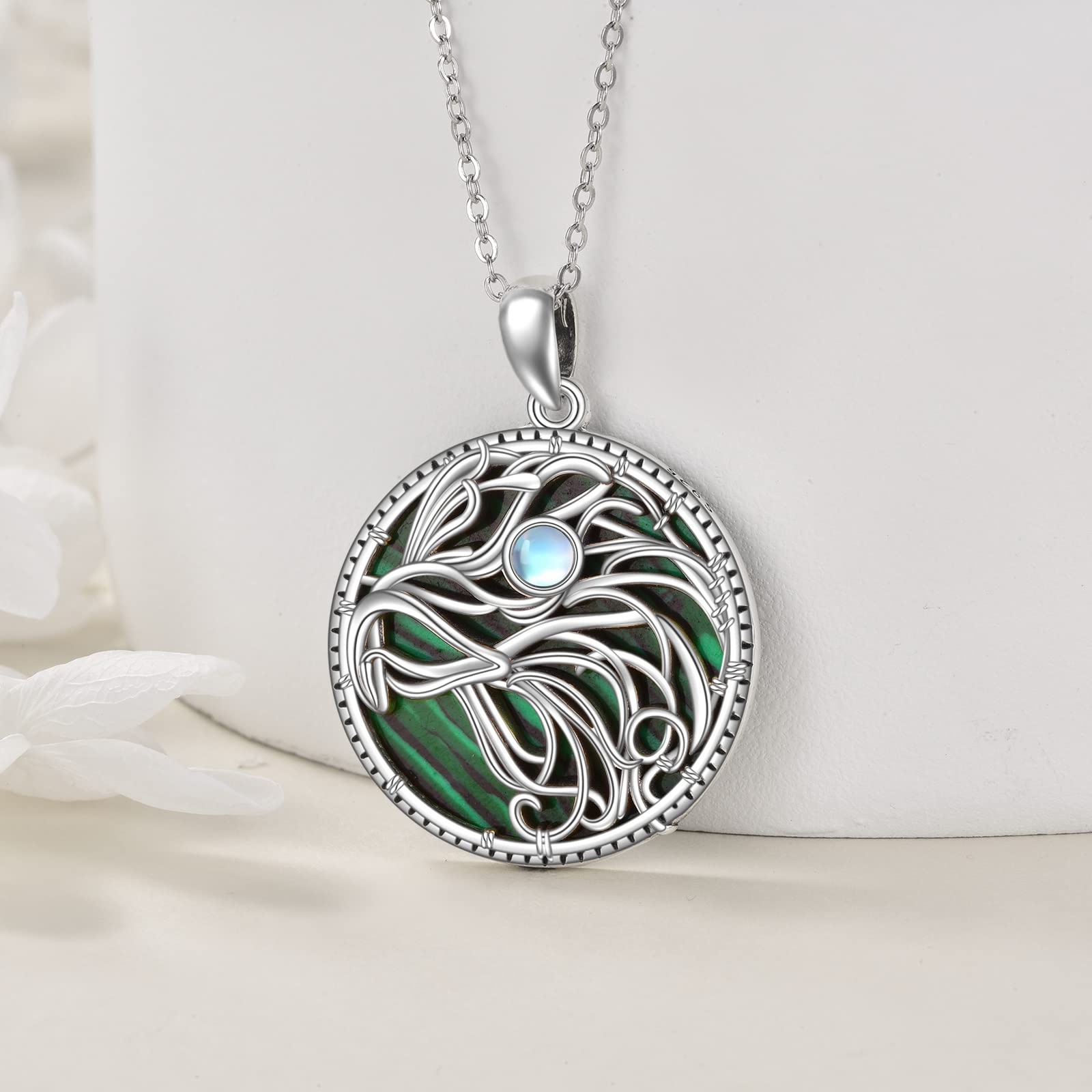 AXELUNA Eagle Moonstone Collar de plata de ley malaquita águila joyería regalos para mujeres hombres niños, Plata esterlina, Circón