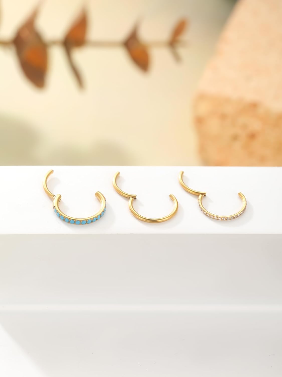 Oveta 3PCS 20G Nose Rings Hoop 8mm, Surgical Steel Tragus Helix Conch Piercing Jewelry Higned Segment Clicker Cartilage Hoop Earrings for Women Men, Silver/Gold - Image 4