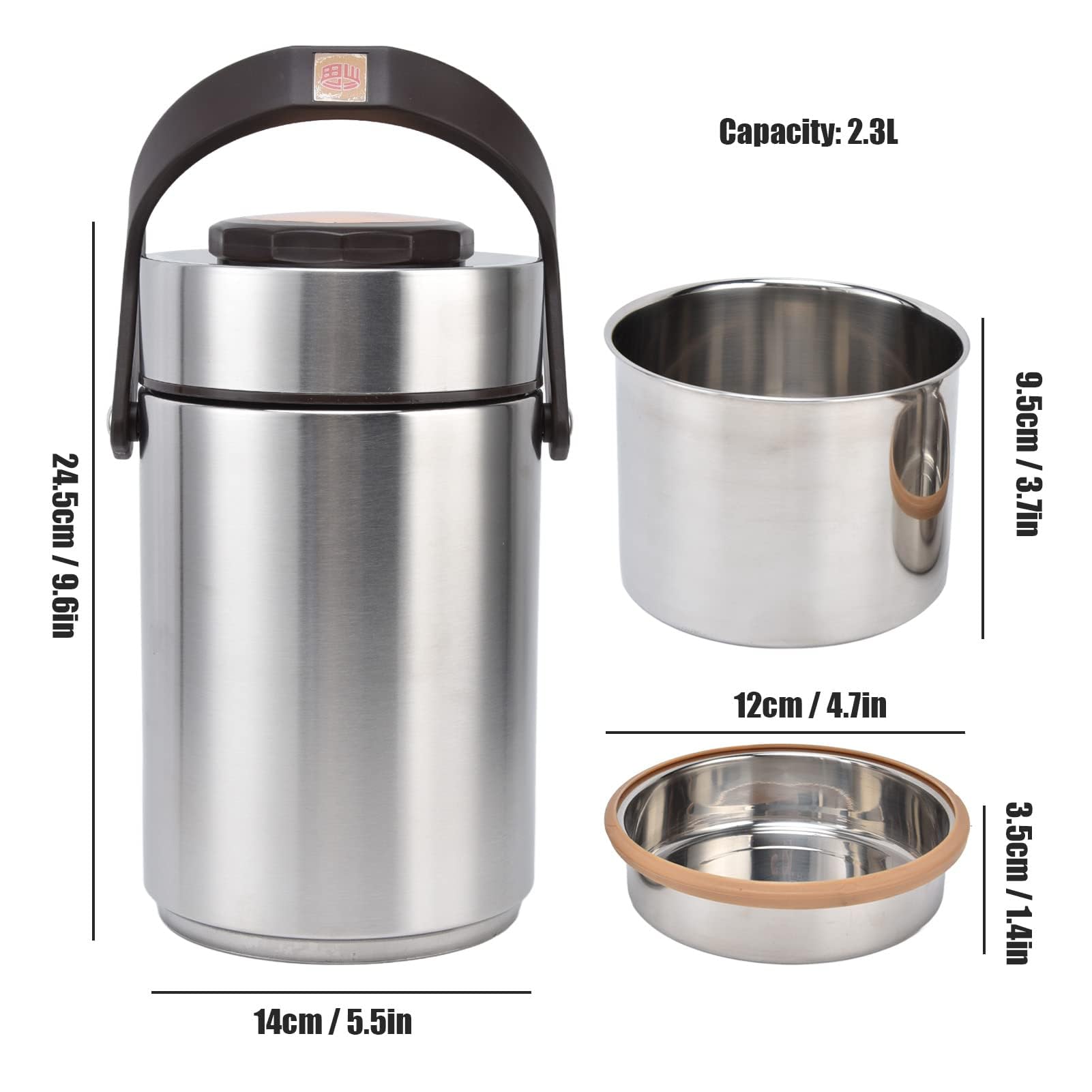 Fiambrera De Acero Inoxidable De 2300 Ml, Tarro De Comida Portátil Con Diseño De Doble Vacío, Recipiente A Prueba De Fugas Y Duradero Para Comidas Calientes, Ideal Para El Trabajo, Viajes, Picn