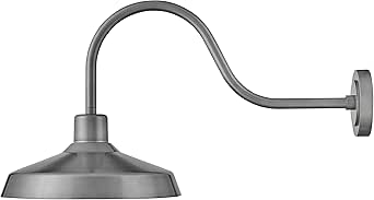 Hinkley Forge 12074AL Medium Outdoor Extended Wall Mount Lantern, Warehouse Industrial Style, Elongated Gooseneck, Composite Material, Anti-Fading Finish, Antique Brushed Aluminum