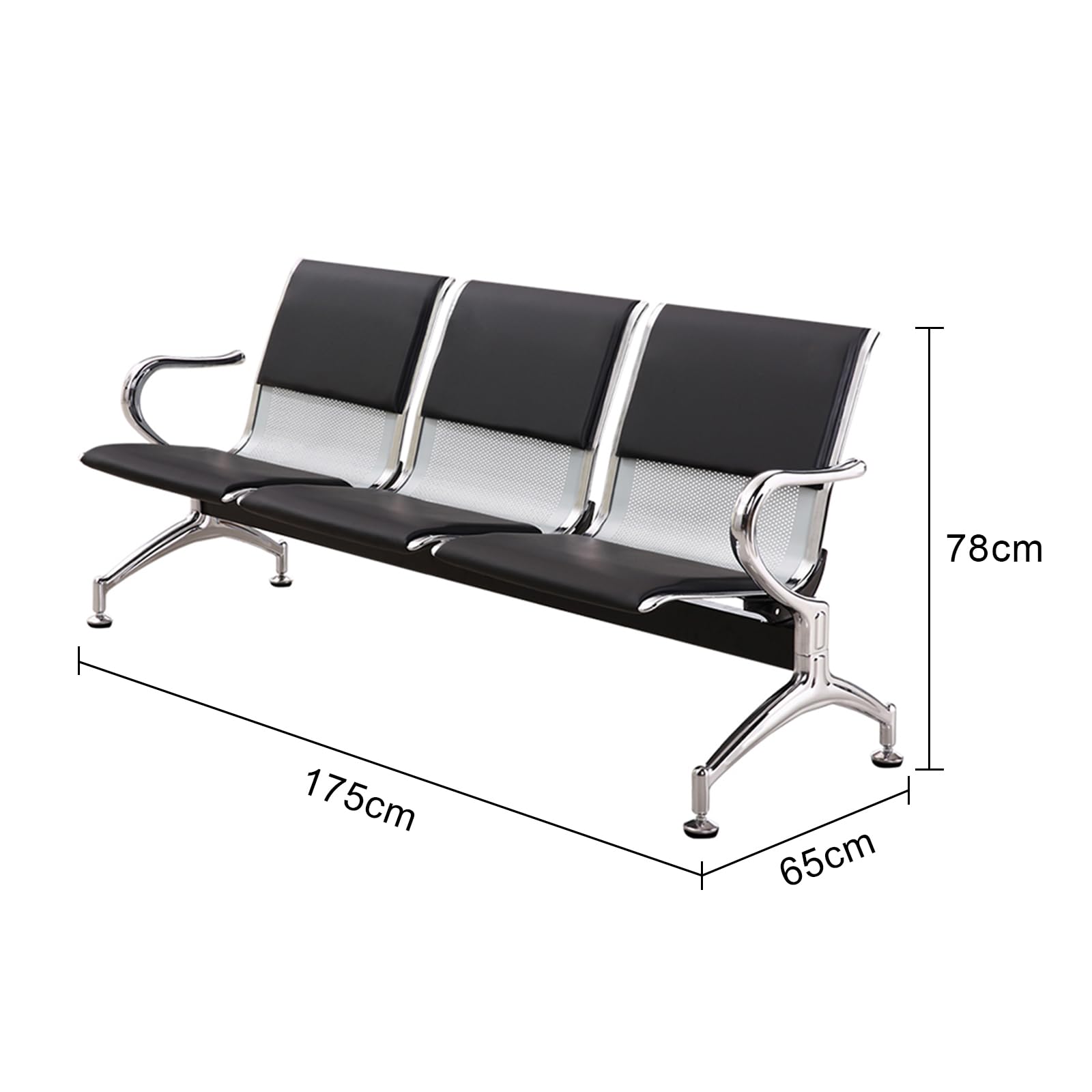 Moderne Empfangsbank aus Leder, 3-Sitzer, mit Armlehnen, für Büro, Flughafen, Krankenhaus, Bank