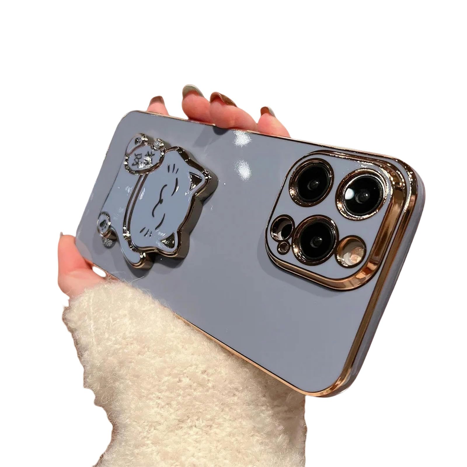 Étui iPhone 11 bleu avec support chat chanceux silicone - 8