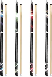 Wakefa 58 inch Pool Sticks Set of 4, 13mm Tip Pool Cues Billiard Cue Sticks for House Bar, Maple Wood Pool Table Sticks with 2 Chalk for Professional Billiard Players 18 19 20 21 oz