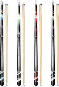 Wakefa 58 inch Pool Sticks Set of 4, 13mm Tip Pool Cues Billiard Cue Sticks for House Bar, Maple Wood Pool Table Sticks with 2 Chalk for Professional Billiard Players 18 19 20 21 oz